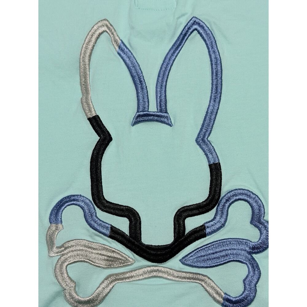 Rare Psycho Big Bunny Logo Polo Shirt XXL Mens Aqua Mint Blue 100% Cotton - Picture 4 of 13